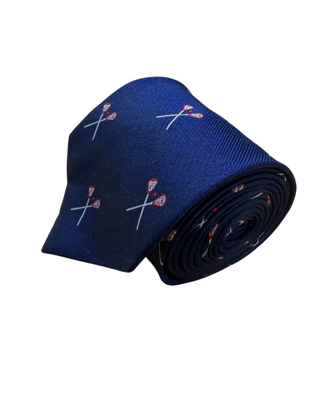 J.Crew Mens Navy Silk Tie Lacrosse Crosses Embroidery A
